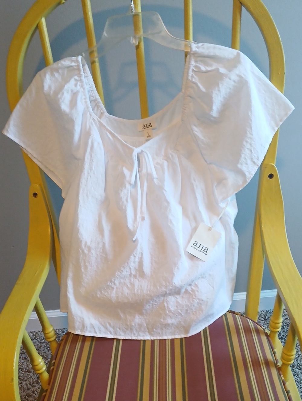 a.n.a White Cotton Peasant Top with Tie Neck